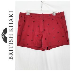 British Khaki Red Shorts with Navy Blue Anchors ⚓